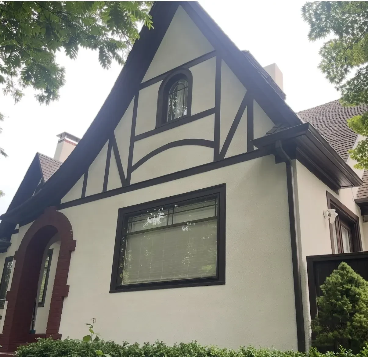 Tudor-style home stucco restoration